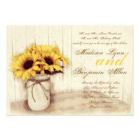 Rustic Country Sunflowers Mason Jar Wedding Invite