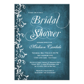 Rustic Country Swirl Blue Bridal Shower Invitation Announcement