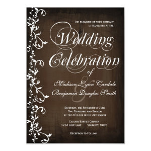 Rustic Country Swirls Brown Wedding Invitations Personalized Invite