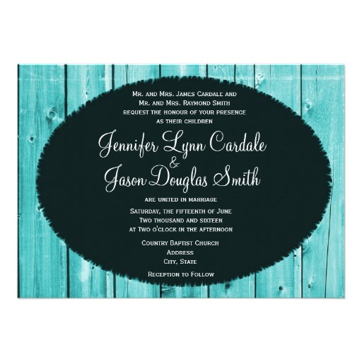 Rustic Country Teal Barn Wood Wedding Invitations