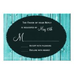 Rustic Country Teal Barn Wood Wedding RSVP Cards