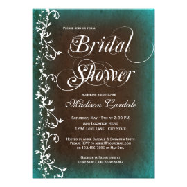 Rustic Country Teal Brown Bridal Shower Invitation Personalized Announcement