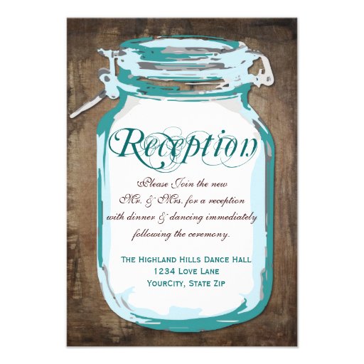 Rustic Country Teal Mason Jar Reception Cards