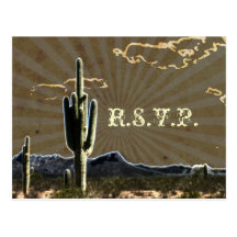Rustic country Texas cactus western wedding RSVP Post Cards