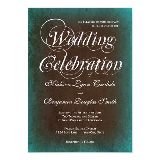 Rustic Country Turquoise Brown Wedding Invitations