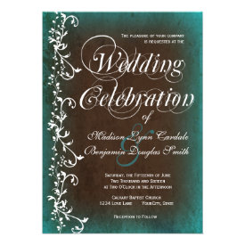 Rustic Country Turquoise Brown Wedding Invitations Personalized Announcement