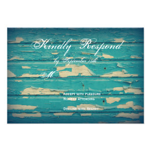 Rustic Country Turquoise Wood Wedding RSVP Cards
