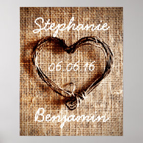 Rustic Country Twine Heart Burlap Wedding Poster