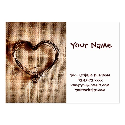Rustic Country Twine Heart on Burlap Print Business Cards (front side)