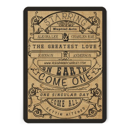 Rustic Country Typography Ticket Wedding Invite