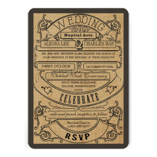 Rustic Country Typography Ticket Wedding Invite