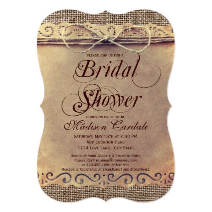 Rustic Country Vintage Bridal Shower Invitations
