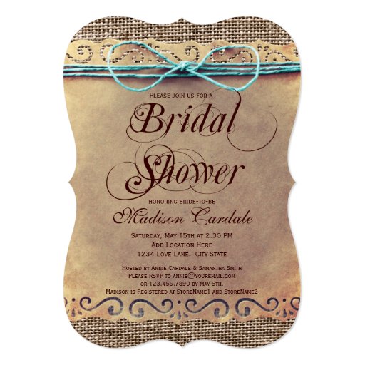 Rustic Country Vintage Bridal Shower Invitations