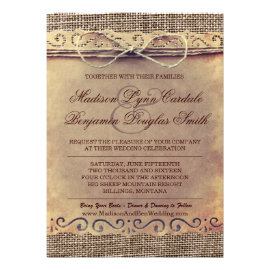 Rustic Country Vintage Paper Burlap Wedding Invite Personalized Invitation