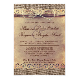 Rustic Country Vintage Paper Burlap Wedding Invite 4.5