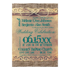 Rustic Country Vintage Paper Wedding Teal Invites Custom Invitation