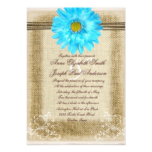 Rustic Country Wedding Invitation Blue Flower