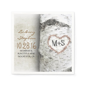 Rustic country wedding napkins with birch tree standard cocktail napkin