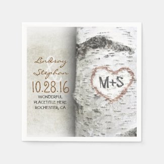 Rustic country wedding napkins with birch tree disposable napkin
