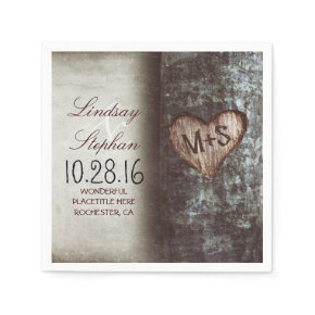 Rustic country wedding napkins with tree heart standard cocktail napkin