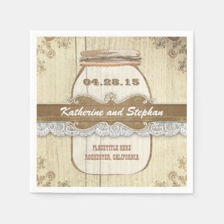 rustic country wedding paper napkins - mason jar