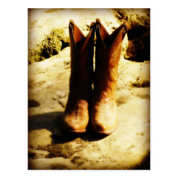 Rustic Country Western Cowboy Boots in Sunlight Postcard
