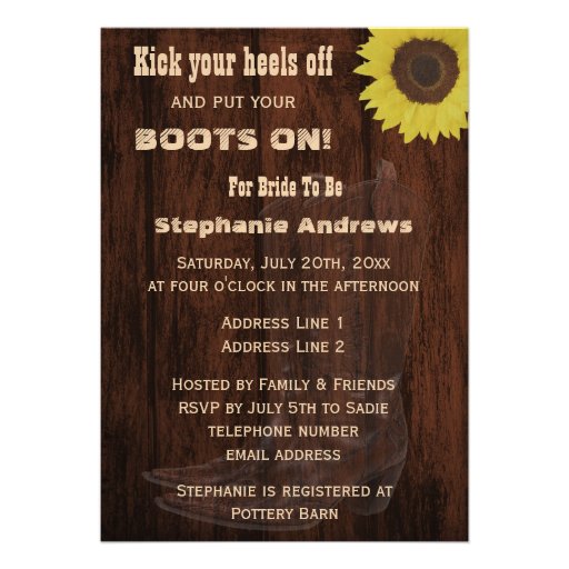 Rustic Country Western Cowgirl Bridal Shower Personalized Announcement