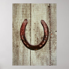 Rustic Country Western Horseshoe Barn Wood Poster