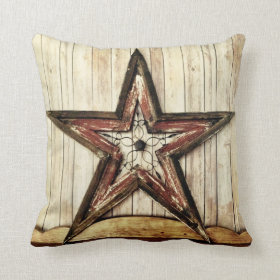 Rustic Country Western Star Barn Wood Throw Pillow