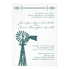 Rustic Country Windmill Blue Wedding Invitations