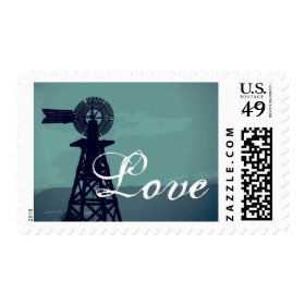 Rustic Country Windmill Love Postage Stamps