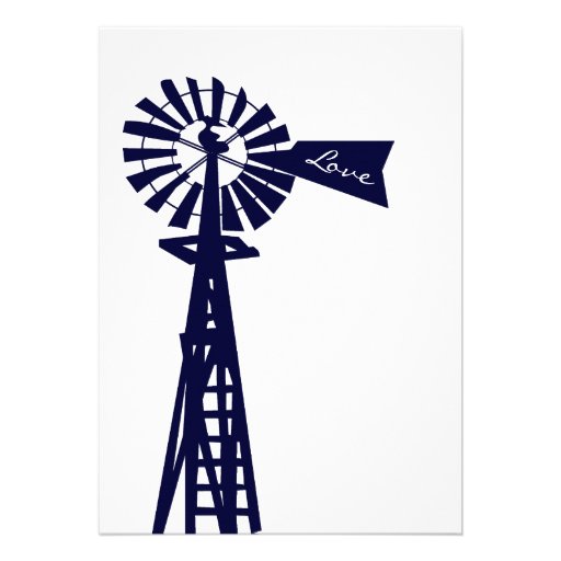 Rustic Country Windmill Navy Wedding Invitations