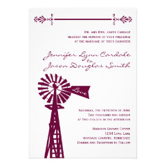 Rustic Country Windmill Purple Wedding Invitations