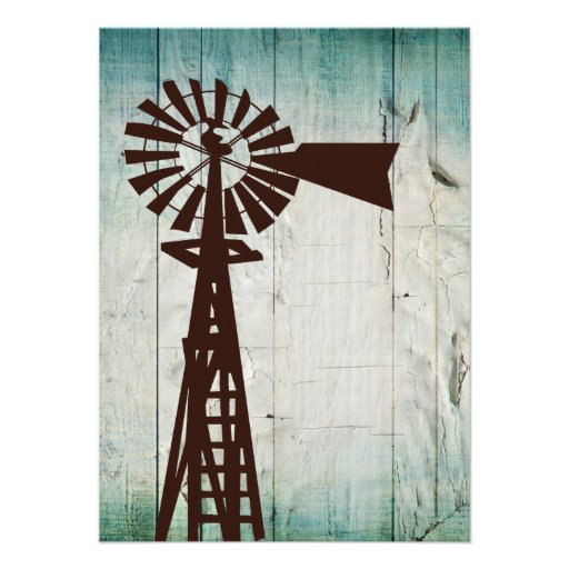 Rustic Country Windmill Wood Wedding Invitations
