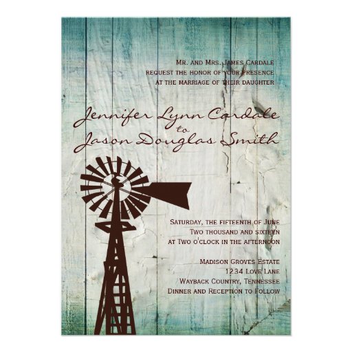 Rustic Country Windmill Wood Wedding Invitations