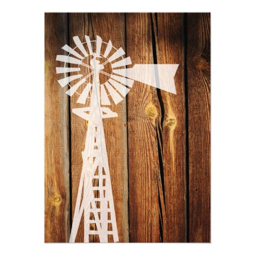 Rustic Country Windmill Wood Wedding Invitations