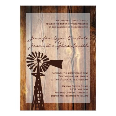 Rustic Country Windmill Wood Wedding Invitations
