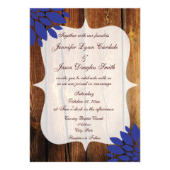 Rustic Country Wood Blue Flower Wedding Invitation