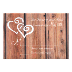 Rustic Country Wood Boards Hearts Wedding RSVP Personalized Invite