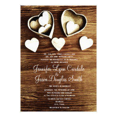 Rustic Country Wood Grain Hearts Wedding Invites