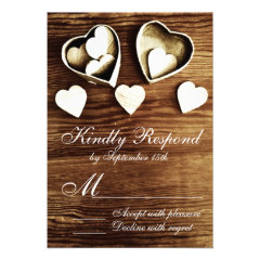 Rustic Country Wood Grain Hearts Wedding RSVP Card