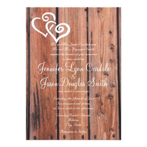 Rustic Country Wood Hearts Wedding Invitation