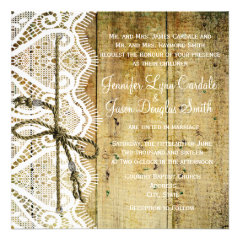 Rustic Country Wood Lace Square Wedding Invitation