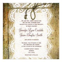 Rustic Country Wood Lace Square Wedding Invitation