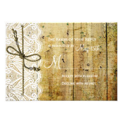 Rustic Country Wood Lace Square Wedding RSVP Cards