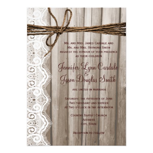 Rustic Country Wood Lace Twine Wedding Invitations