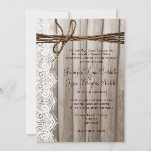 Rustic Country Wood Lace Twine Wedding Invitations Zazzle