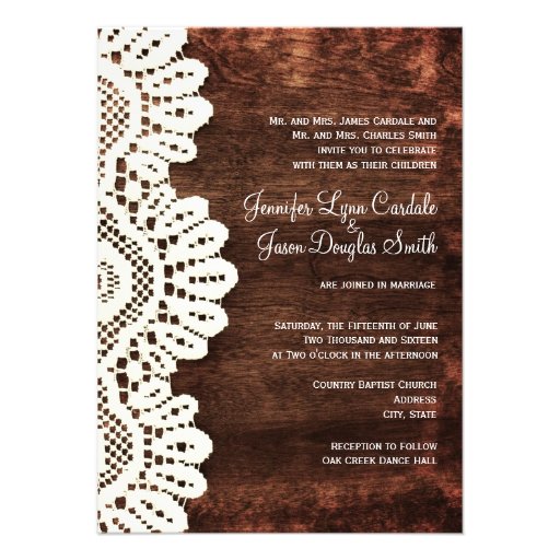 Rustic Country Wood Lace Wedding Invitations