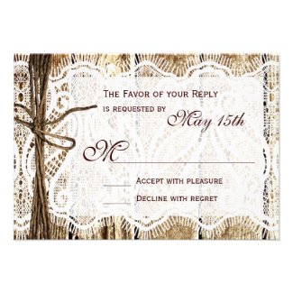 Rustic Country Wood Lace Wedding RSVP Cards