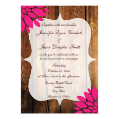 Rustic Country Wood Pink Flower Wedding Invitation